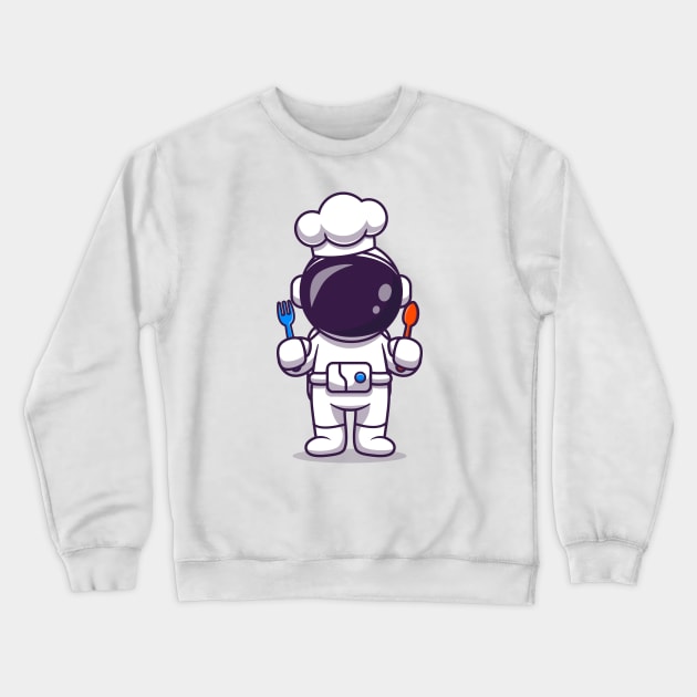 Cute Astronaut Chef With Fork And Spoon Cartoon Crewneck Sweatshirt by Catalyst Labs